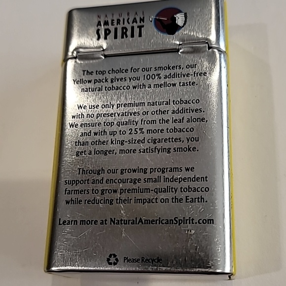 Vintage American Spirit Collectible Cigarette Tin Pack Yellow Silver  OS - Picture 8 of 8
